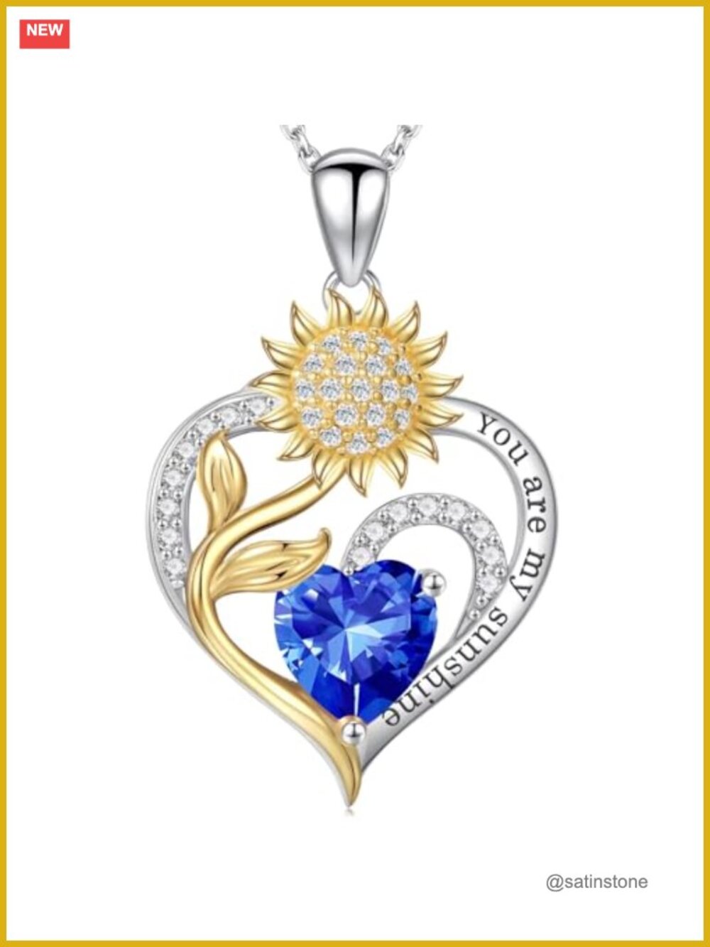 925 Sterling Silver Sunflower Heart Birthstone Pendant Necklace